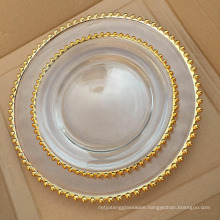 Elegant Events and Home Decoration Gold Beaded Glass Wedding Charge Plate